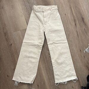 Zara Cream Wide-Leg Frayed Hem Pants size 0